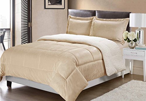 Swift Home Collection Ultra-Plush Reversible Micromink and Sherpa 3-Piece Down Alternative Comforter with Pillow Shams, Luxury Bedding Set, Hypoallergenic, Camel, King
