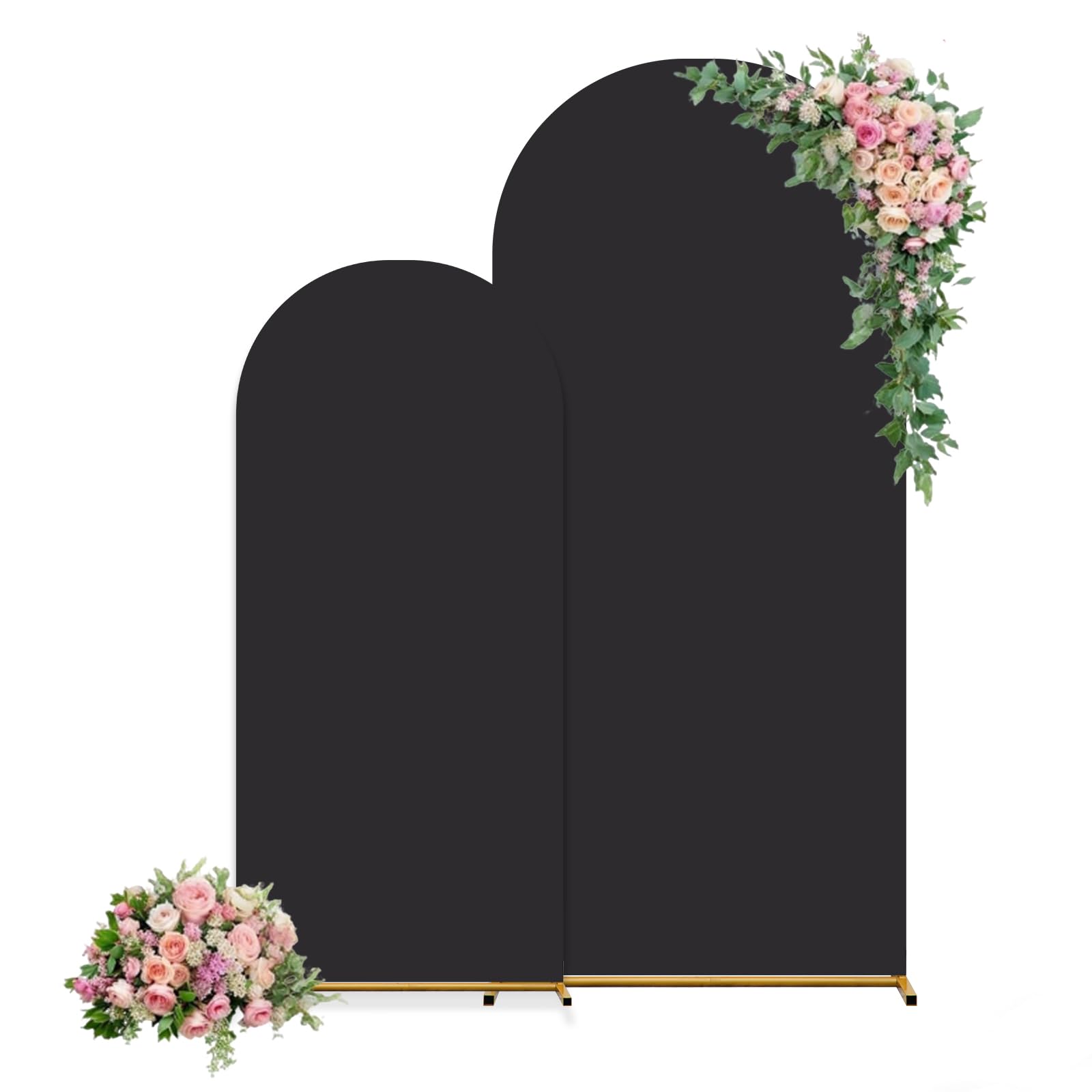 Set of 2 Wedding Arch Backdrop Cover,6FT & 7.2FT White Round Top Spandex Fitted Arch Cover for Baby Party Birthday Banquet Shower (Black)