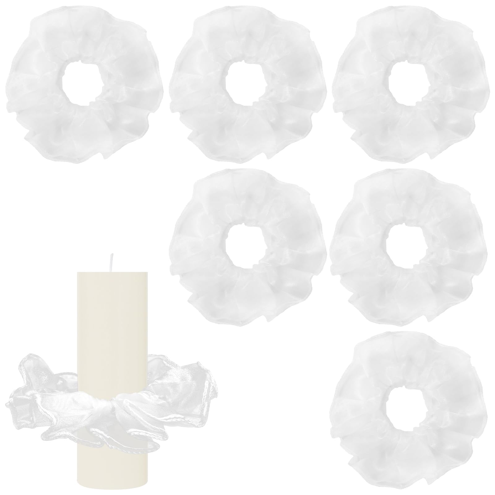 6 Stück Tropfschutz Kommunionkerze, Tropfenfänger für Kerzen Tüll mit 3-5 cm Durchmesser,Weiße Tüll Kommunion Kerzen Tropfenfänger, für Kommunionkerze Hochzeitskerze Kerzenmanschette