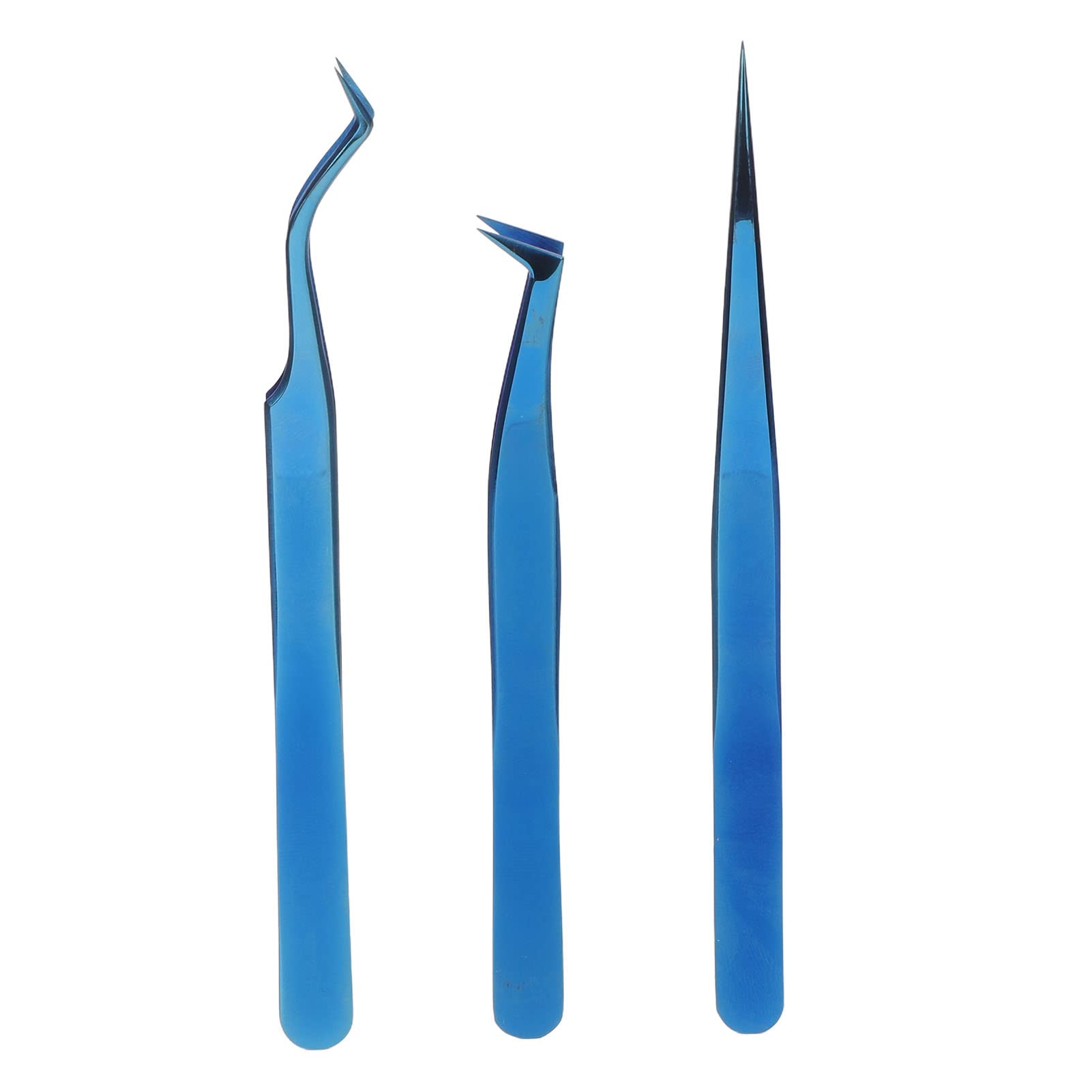 Juego de pinzas de extensión de pestañas, acero inoxidable profesional, titanio azul, 8 piezas, punta fina, diseño ergonómico para artistas de pestañas principiantes