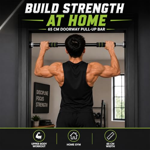 Image of Pull Up Bar for Home Gym | Doorway Chin Up Bar for Strength Training, Upper Body Workout & Fitness Exercise | 65 cm