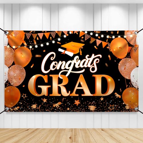 Image of KatchOn, XtraLarge Congrats Grad Banner - 72x44 Inch, Congratulations Banner | Graduation Backdrop Class of 2026, Orange and Black Graduation Decorations 2026 for Grad Party Decorations
