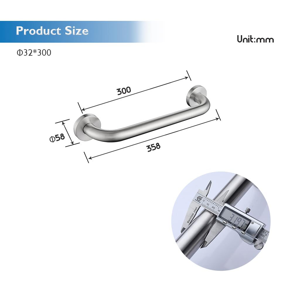 Decaura Haltegriffe für Senioren, Haltegriff Dusche, Haltegriff Badewanne, Badewannengriff, Sicherheitsgriff Handgriff Edelstahl gebürstet, 30cm lang, 1 Stücke