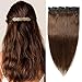 S-noilite 18inch Clip in Human Hair Extensions One Piece 5 Clips 3/4 Full Head Soft Silky Clip on Remy Hair For Women Gift 50g #4 Medium Brown