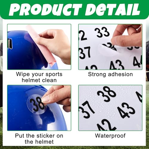 image for Teling Black 400 Pcs Sports Helmet Numbers Sticker 1.5 Inches Football