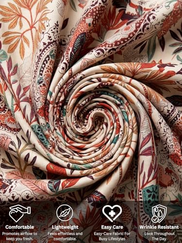 Image of Leriya Fashion Women's Cotton Printed A-Line Kurti Pant Set | Abstract Leaf & Floral Kurta with Trouser Pant | Casual Ethnic Co-ord Set for Women Stylish | Elegant Anarkali Style Tunic Kurta Set
