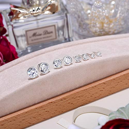 EVER FAITH 925 Sterling Silver Round Cut CZ Simple Basket Set Stud Earrings Clear4