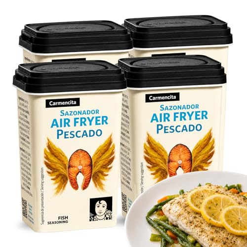 Sazonador Air Fryer Pescado Carmencita, Sazonador Marisco, Especias ideal para filetes de merluza, salmón, bacalao o gambas, Sin Gluten, Contiene 4 unidades de 75 g