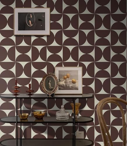 Image of Veki Luxury Floral & Botanical Geometric Wallpaper Mural - Waterproof, Moisture-Proof, Self-Adhesive PVC Wall Sticker for Home & Hotel Decoration (45cm x 300cm) (Brown Geometric)