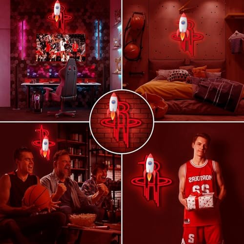 Image of Basketball Team Neon Sign, Sport Light Up Dimmable Basketball Team Logo Hanging USB Powered Led Neon Sign for Wall Decor, Bedroom, Man Cave, Party, Birthday Party Christmas Merch Deco Gift for Boys Teens Fans