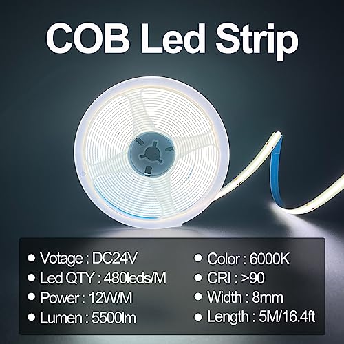 Tira LED COB HAMRVL 6000K 5m 480 leds/m DC24V miniatura 2