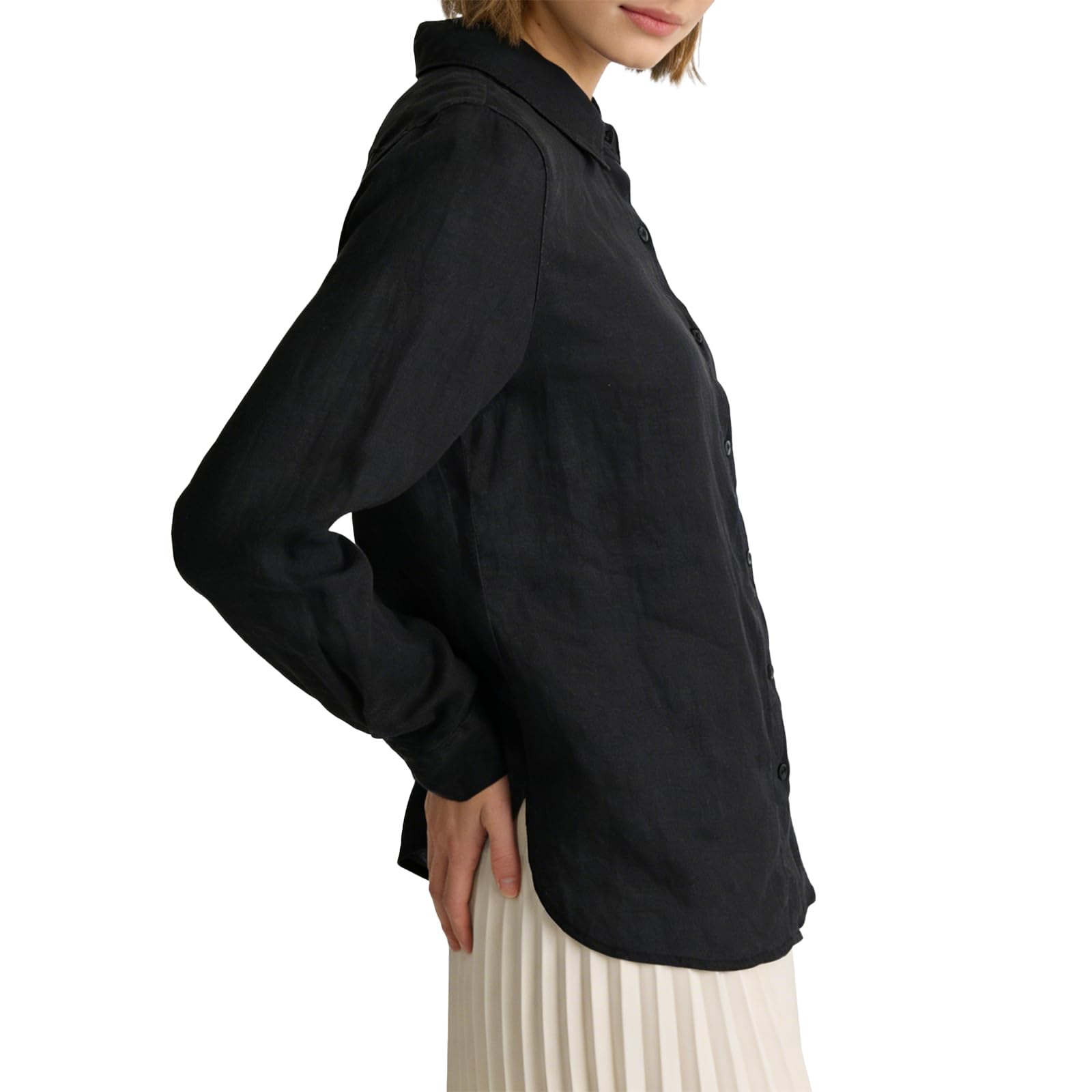 Amazhiyu Chemisier en lin pour femme - Manches longues - Chemise en lin - Chemisier élégant - Couleur unie - Manches longues - Hauts d'été