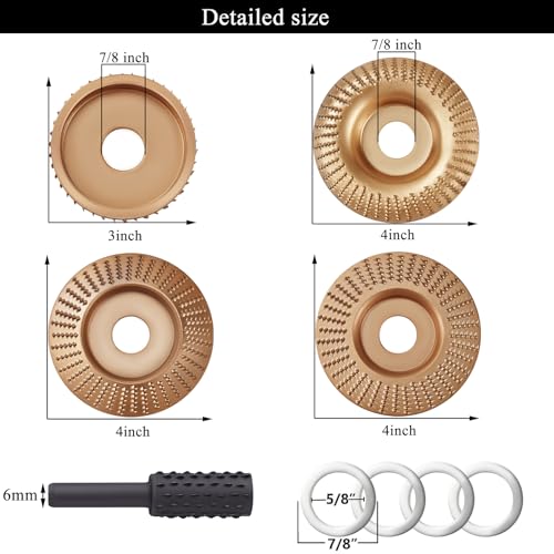 Vouhlae VOU008 4Pcs Angle Grinder Wood Carving Disc Set+5Pcs Rotary Burr Rasp Set,4"Or 4 1/2"Angle Grinder thumb #1