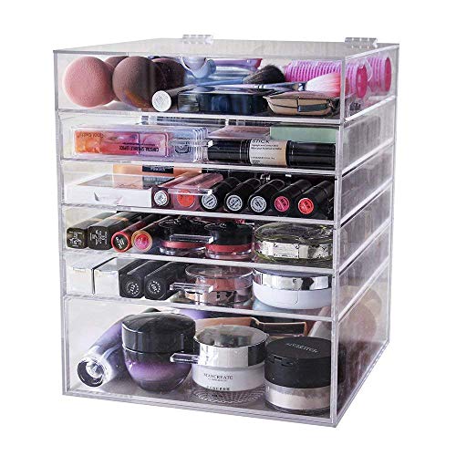 FOBUY Acrylic Cosmetic Organiser Clear Makeup Storage With 5 Drawers