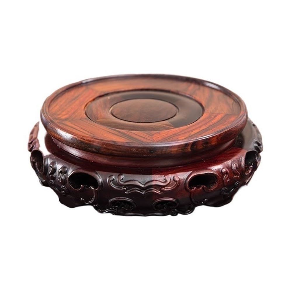F4j5L7g2 Display Stand Base Rotatable Mahogany Bonsai Pedestal, Hollow Out Carving Vase Teapot Base(XS)