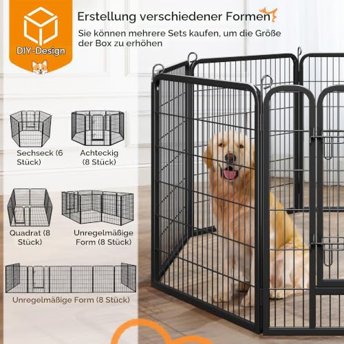 Yaheetech Welpenlaufstall 8 Gitter je 80 x 100 cm,Hundelaufstall Mit automatischer Verriegelung, Freilaufgehege Hundezaun Für Hund, Katze, Welpe, Kaninchen, Hühner