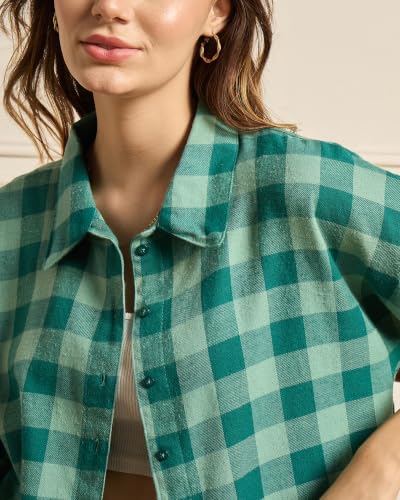 Image of Chimpaaanzee Women Checks Half Sleeve Crop Shirt
