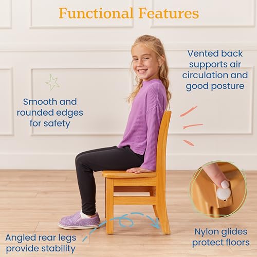 Image of ECR4Kids Three Rung Ladderback Chair, 12in Seat Height, Classroom Seating, Honey, 2-Pack