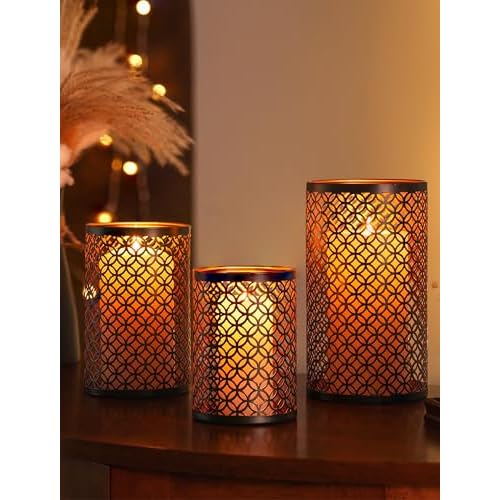 Lot de 3 lanternes ajourées en métal noir Romadedi