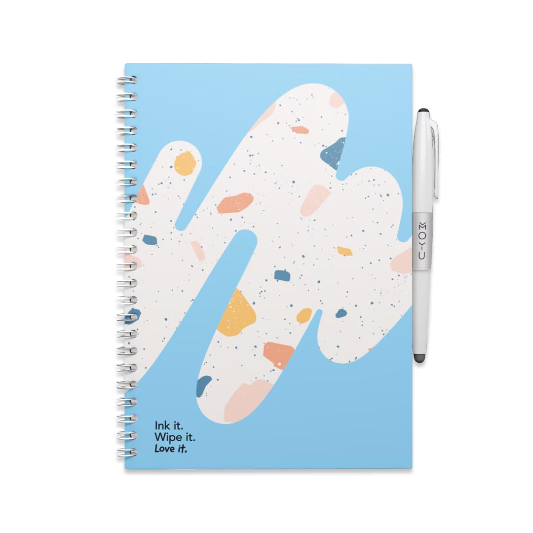 MOYU Erasable Notebook - A5 Stone Paper - Hardcover - Rocky Ice - Multifunctional Pages - Includes Erasable Pen, Cloth, and Pen Holder