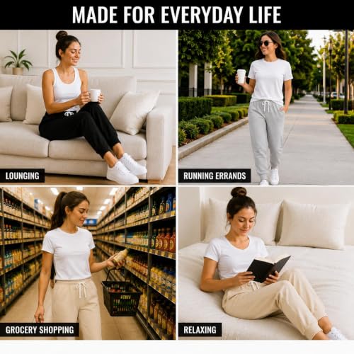 Image of Essential Elements Womens 3 Pack 100% Cotton Joggers Lounge PJ Sweatpants
