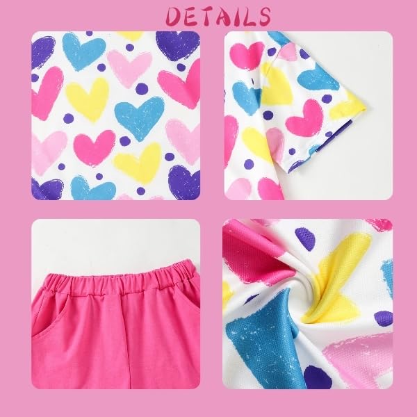 Image of Yoxindax Tween Girls Summer 2-Piece Outfit Set - Crew Neck Short Sleeve T-Cherry Print Shorts 7-14Y Summer Clothes