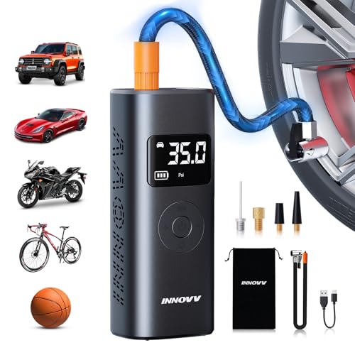INNOVV P1 Portable Aluminum Tire Inflator 150PSI - 3X Faster Cordless Air Compressor with Auto-Shutoff, Electric Car Air Pump & Tire Pressure Gauge for Car, Motorcycle, Bike, Ball