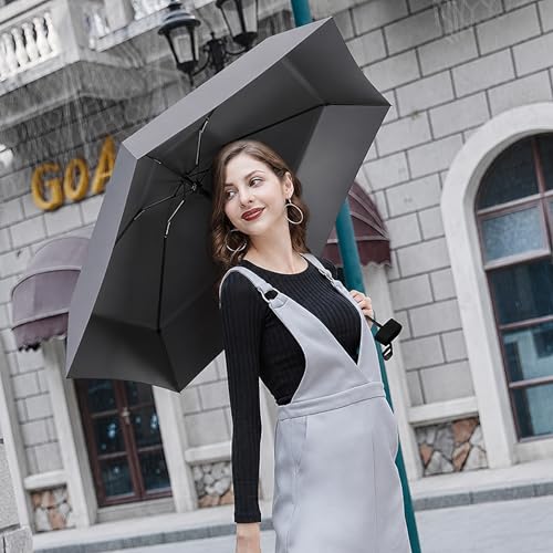 Image of REXERA UV Travel Mini Folding Ultra Compact pastel Umbrella with Hard Case, Manual Open 6 Ribs Lightweight Premium Portable, Windproof Small Sun & Rain Pocket Umbrella for Men and Women- Use in Rain & Summer