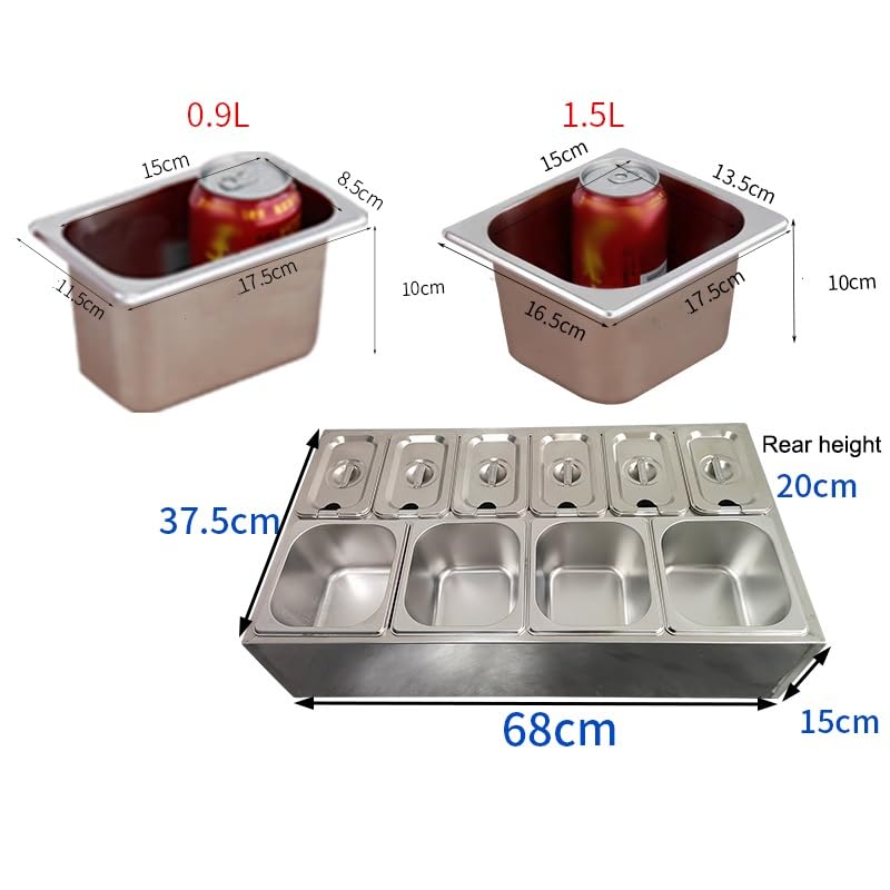 Gewürz-Organizer-Ständer aus Edelstahl, geneigter Halter mit Deckel, Löffel, Pizzastation, Buffet-Behälter-Set für Saucen, Zutaten, Küche, Silber-B