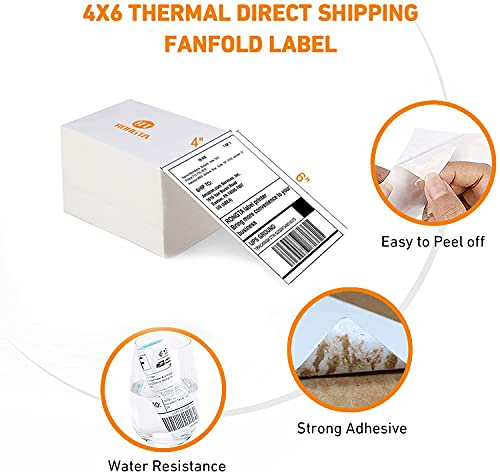 Image of RONGTA 4x6 Thermal Labels, Fanfold Shipping Label Compatible with Thermal Printers,Clear Printing,Permanent Adhesive,500 Sheets per Stack (White 4x6, 1 Stacks | 500 Labels)