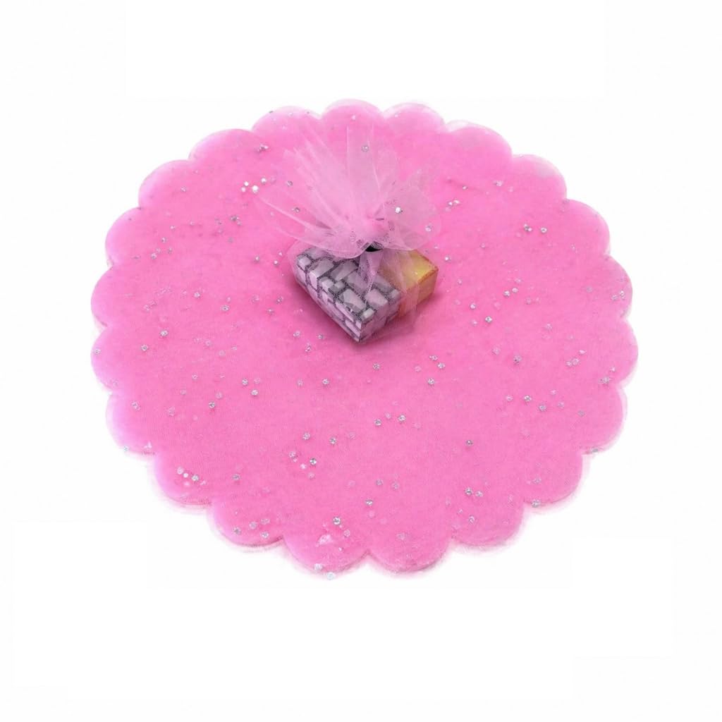 200 x 9.25 inch Tulle circles round for wedding, DIY bonbonniere christening, communion, Christmas, organza bag, organza circle tulle like guest gift, without ribbons (Pink with Sequins, 9.25 in) — image 1