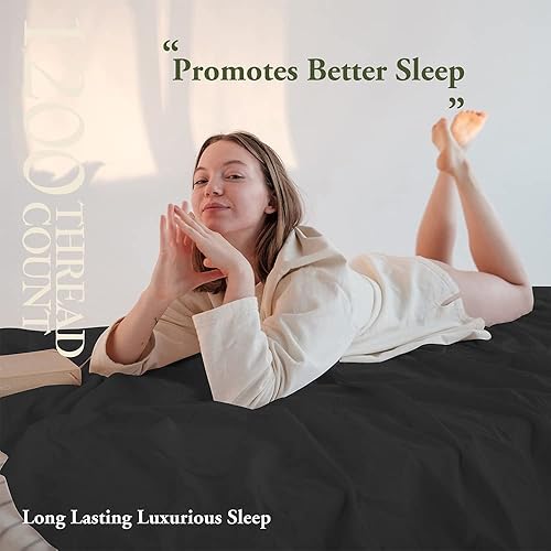 Miniatura 3 de SAKIAO Sábanas de algodón de 1200 hilos, sábanas de 100% algodón egipcio para cama tamaño Queen, sábanas de tejido satinado de 16 pulgadas de