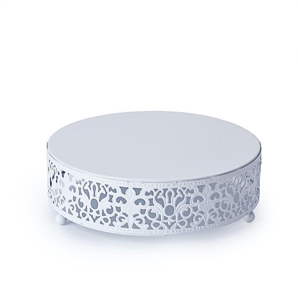 anso Round Lace Metal Wedding Cake Stand Dessert Display Stand Glossy Metallic Finish 20cm (White)