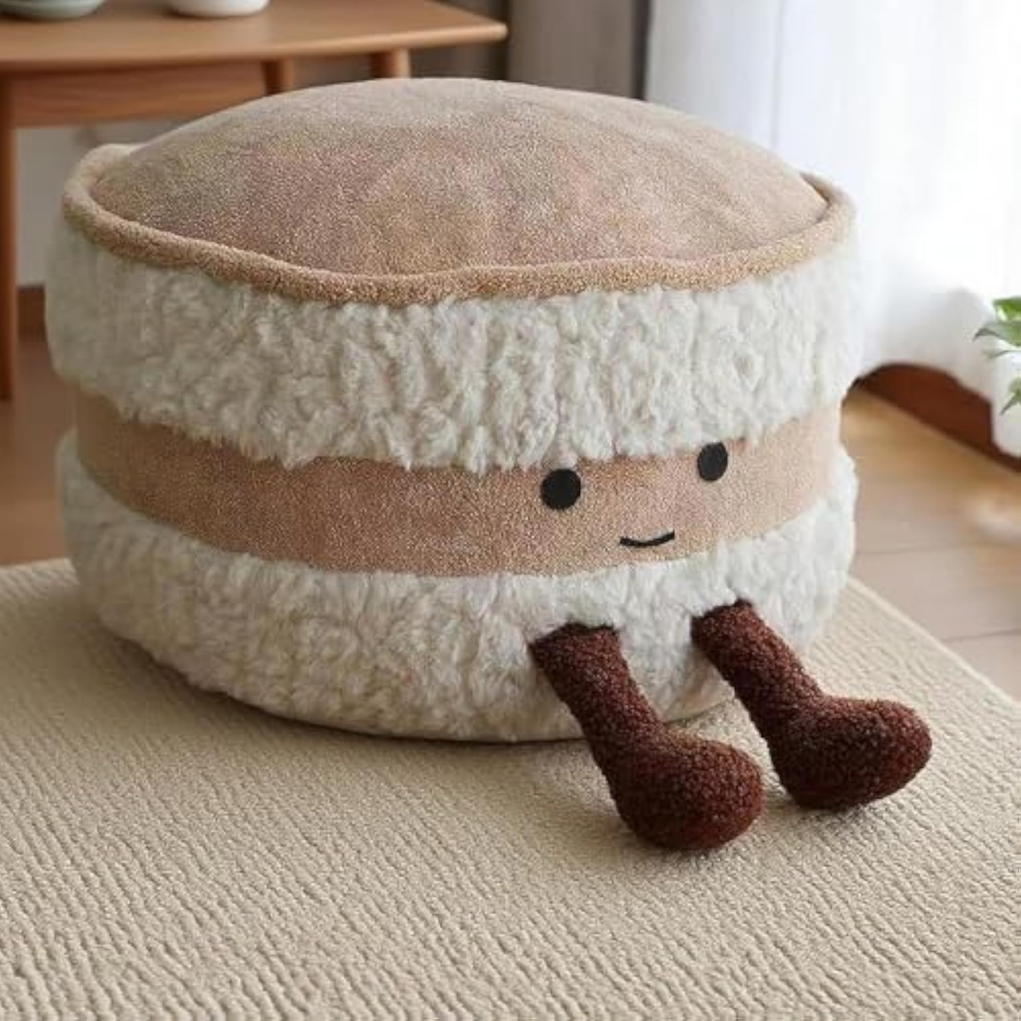 Round Stuffed Pouf Ottoman for Living Room