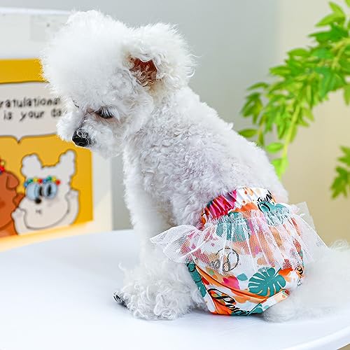 Image of Small Dog Sanitary Panties, Lace Washable Reusable Cute Puppy Panties Pet Underwear Diaper Physiological Shorts for Female Girls Dogs(Hawaiian,L)