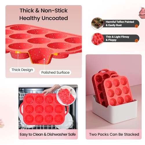 image for Fimary Silicone Muffin Pans for Baking, with Metal Reinforced Frame, D