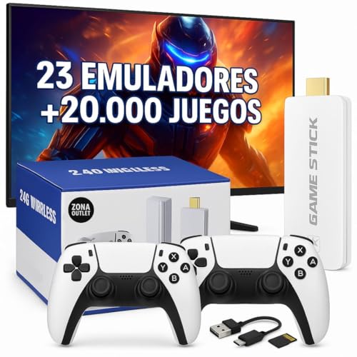 SJGAM Nueva Consola Retro PRO + 20.000 Videojuegos 23 Emuladores 2 Mandos Inalámbricos Blancos Juegos Clásicos Tarjeta 64GB | Regalo Niños y Mayores | Videoconsola Arcade Pincho Stick HDMI Console TV