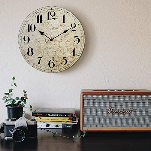image for Large Farmhouse Wall Clock, Rustic Quiet 14'' Reclaimed Wood Map Clock