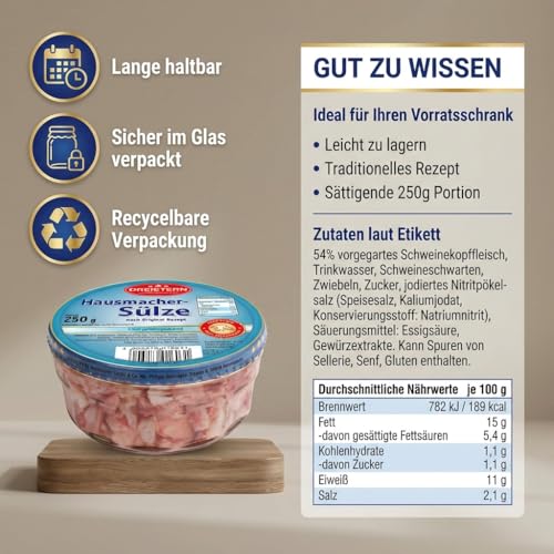 Dreistern Hausmacher-Sülze 250g – Herzhaftes Schweinefleisch in feinem Aspik – Traditionelle Fleischkonserve der Top Marke 2025 – Lange haltbar & Ideal für die rustikale Brotzeit – Bild 3