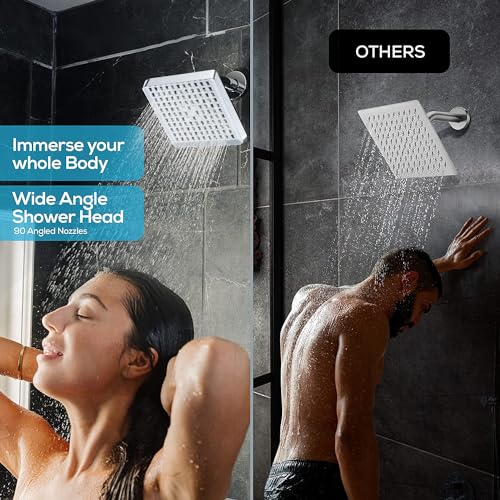 JINYOMFLY Kopfbrause Hochdruck mit Filter, 6 Zoll Regendusche mit Anti-Kalk-Düsen, Duschkopf Regendusche Wassersparend, Überkopfbrause Kopfbrausen Verstellbar, Quadratisch