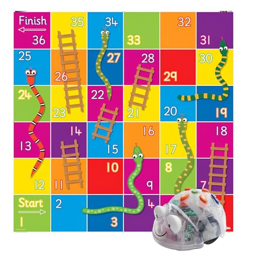 See & Say Version Blue Bot Programmable Floor Robot with Snakes & Ladders Floor Mat Bundle, STEM Educational Classroom Teaching Learning Coding Robotics