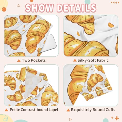 senya Crunchy Croissants Satin Summer Pajama Sets Silk Short Sleeve Button Down Sleepwear3