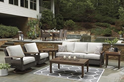 Signature Design by Ashley Paradise Trail Outdoor Swivel Upholstered Lounge Chair with All Weather Cushion, Set of 2, Cleanable Performance Fabric, Beige - Image 11