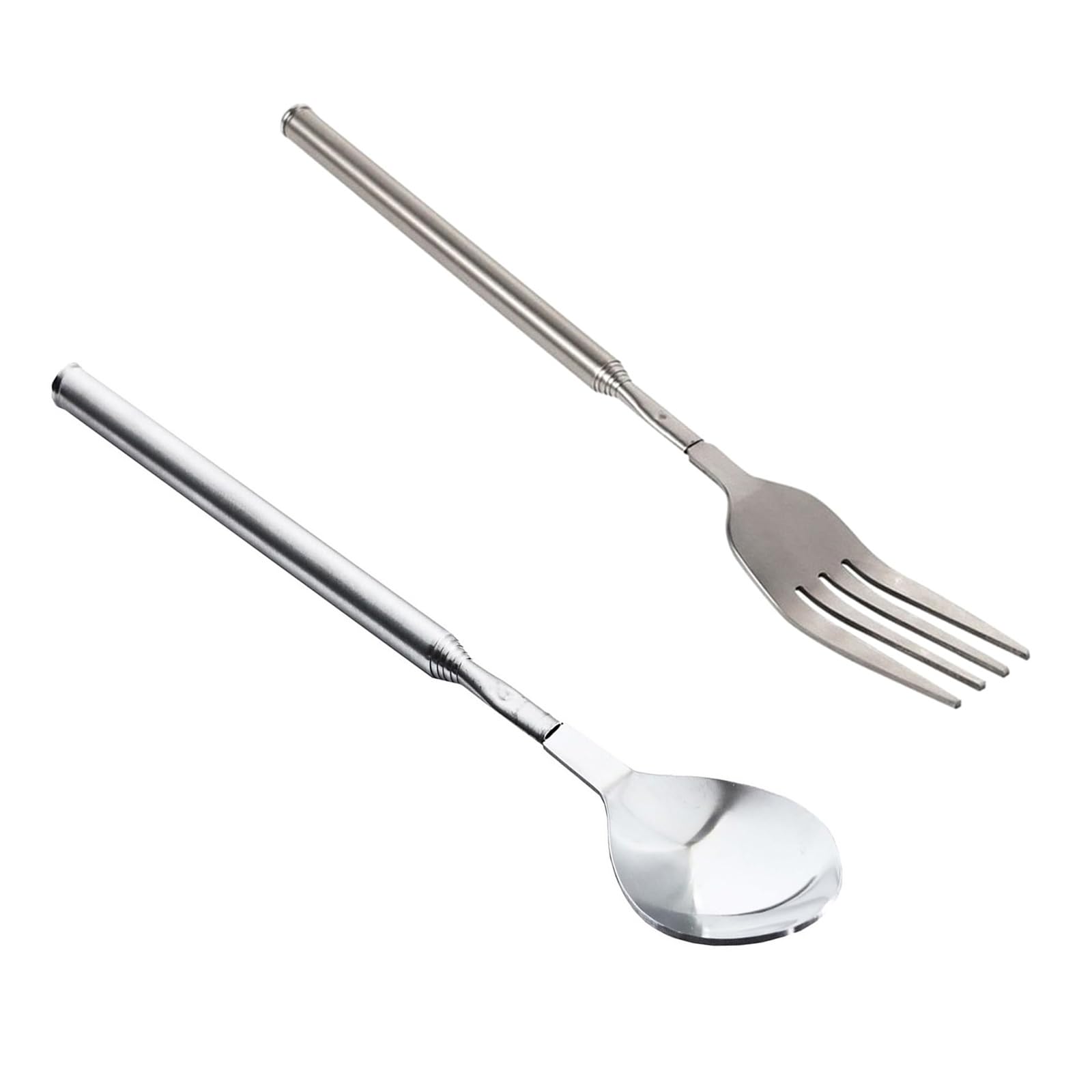 Tsophreniq 2pcs Telescoping Stainless Steel Forks Spoons Portable Extendable Cutlery with Long Handle for BBQs and Home Use Portable Outdoor Cooking Forks