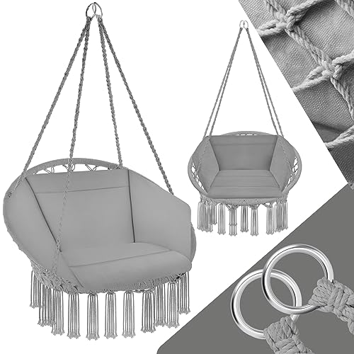 TecTake® Fauteuil Suspendu Relax Design Intérieur & extérieur, Fauteuil Relax, Fauteuil de Lecture Cocooning 1 Place, Coussin Chaise XXL Moelleux Inclus - Gris