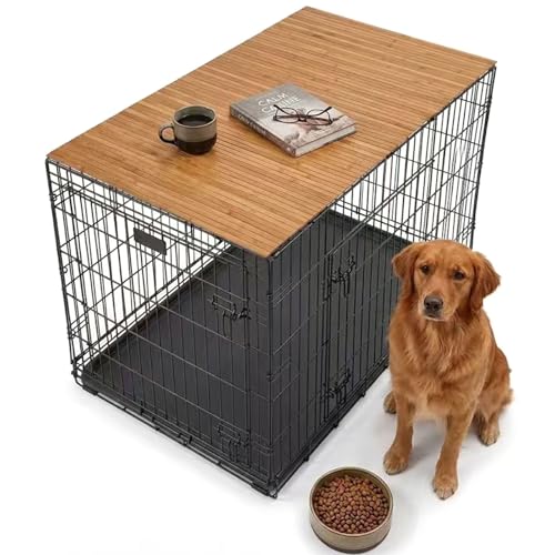42 Inch Bamboo Dog Crate Topper Durable Wood Table Top for Large Wire Kennel Space-Saving Furniture Style Dog Cage Cover 42 x 28 Inches Natural Finish