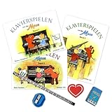 Klavierspielen mit der Maus Band 1, 2 und 3 (SIK 1190, SIK 1191, SIK 1192, 9783920880600, 9783920880624, 9783920880631) + Herz-Notenklammer, Notenbleistift, Anspitzer und Radiergummi (Starterset)