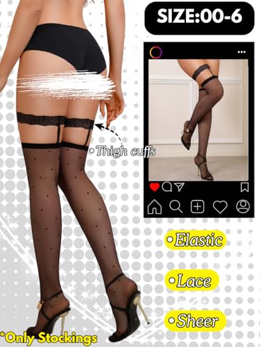 Image of ShawGobow Heart Thigh High Stockings,Petite Size Sheer Mesh Garter Stocking,Sexy Knee Highs For Women Vday Date Fits 00-6