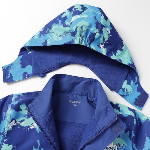 Image of MGEOY Boys Girls Rain Jacket Lightweight Waterproof Hooded Fleece Lined Raincoat Windbreakers for Kids