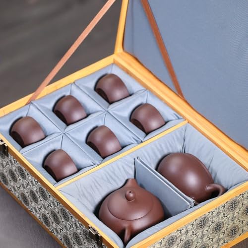 ティーポット 中国茶器 茶壺 急須 オリジナルの古い紫土、陶器、カンフー茶器一式、ギフトボックス (B)